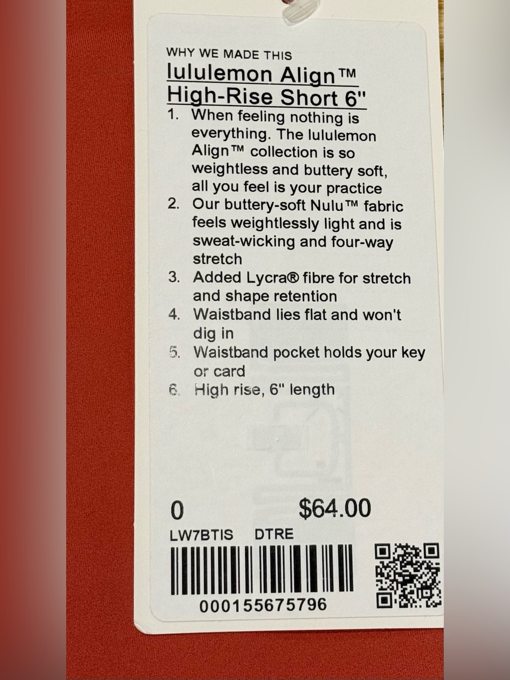 NWT - Lululemon Align™ High-Rise Short 6" Desert Red Size 0 - Picture 7 of 8